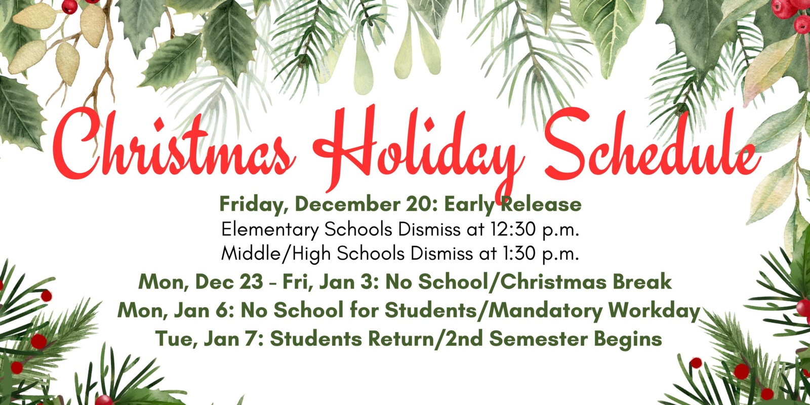Holiday Schedule